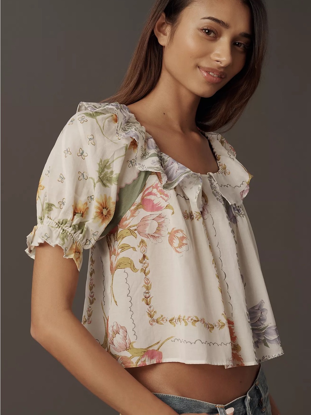 By Anthropologie Puff-Sleeve Collared Blouse NWT SIZE MEDIUM
